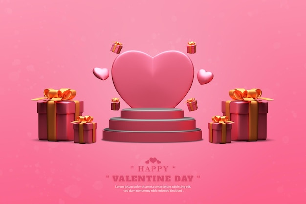 beautiful happy valentine day podium with gift box and love ornament