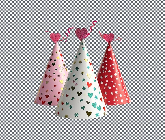 PSD beautiful heart shaped party hats isolated on transparent background