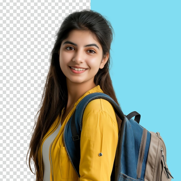 Beautiful Indian young college girl isolated on transparent background psd