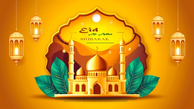 Beautiful Islamic Eid Al Adha mubarak yellow background template