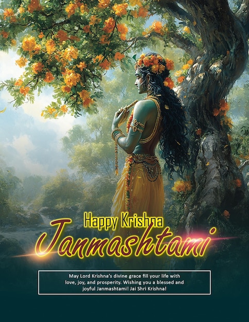 Beautiful Krishna Janmashtami Celebration Template with Editable Text and Colors