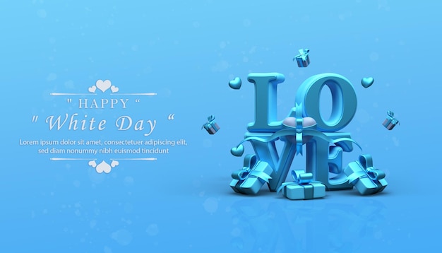 beautiful love and gift box with blue light and flying love ornament for happy white day