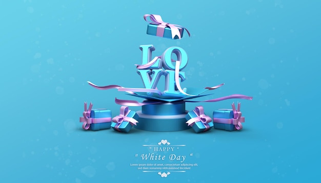 beautiful love on podium with gift box ornament front view