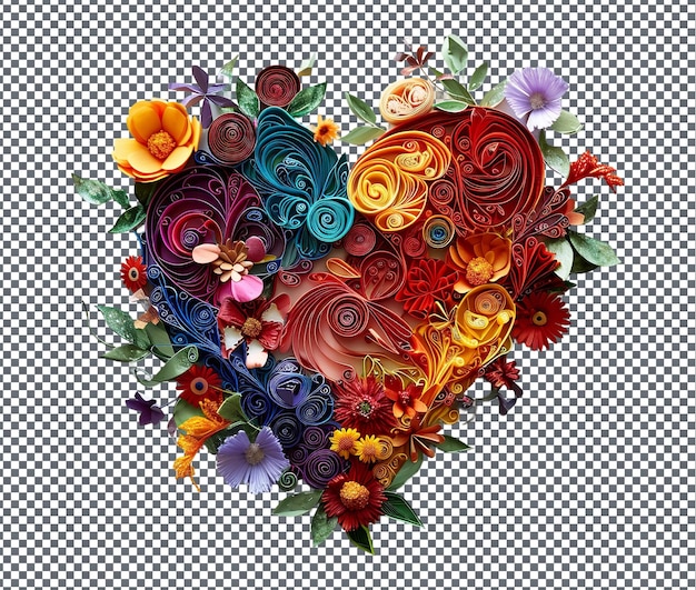 PSD beautiful love themed paper quilling isolated on transparent background