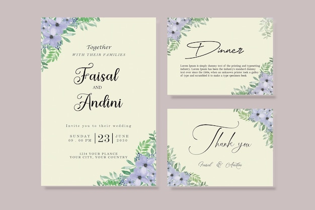 Beautiful maroon and peach floral and leaves wedding invitation card psd