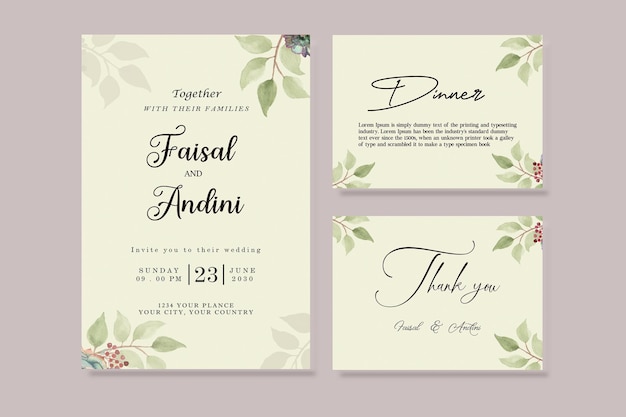 Beautiful maroon and peach floral and leaves wedding invitation card psd