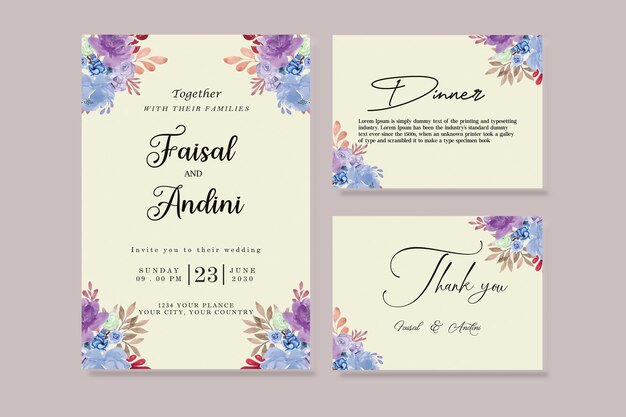 Beautiful maroon and peach floral and leaves wedding invitation card psd