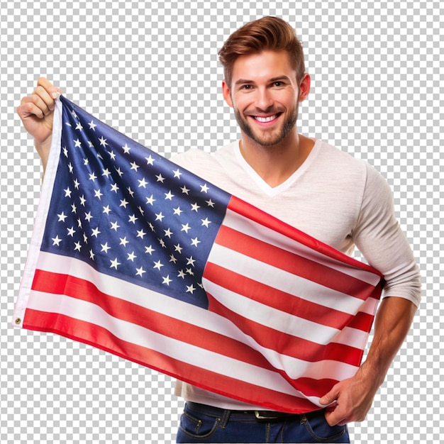 a beautiful men hold us independence day flag