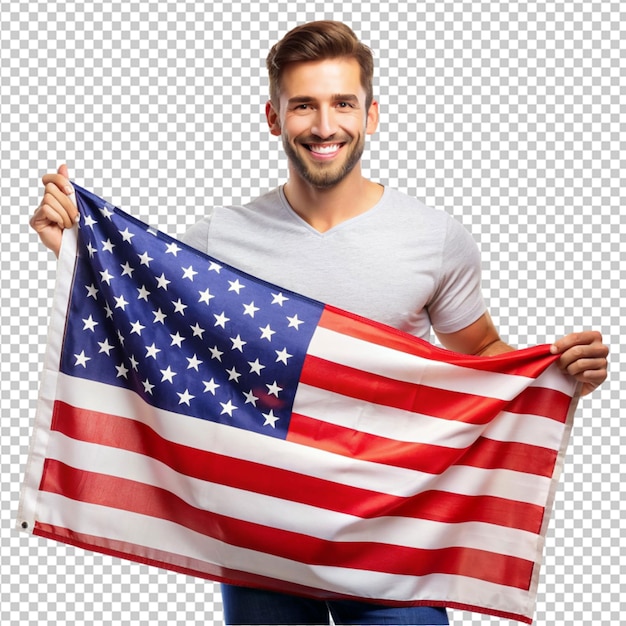 a beautiful men hold us independence day flag