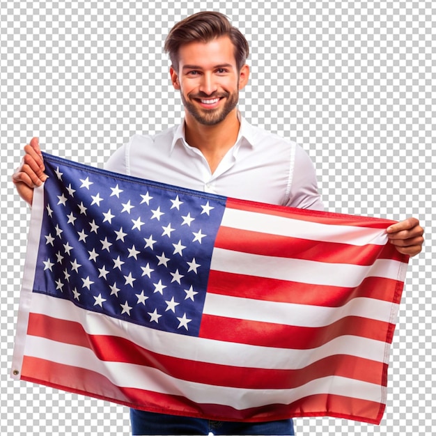 a beautiful men hold us independence day flag