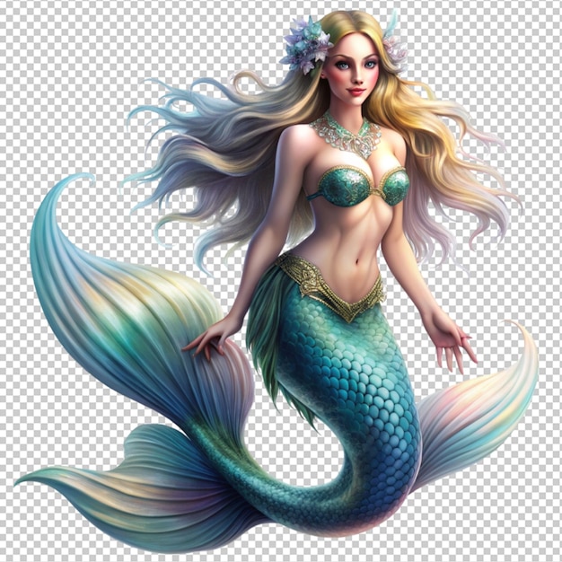 PSD a beautiful mermaid with a fantastical isolated on transparent background