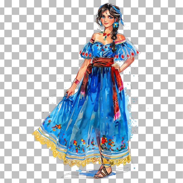 beautiful mexican woman beautiful young girl dressed in a dreamy blue dress with blue