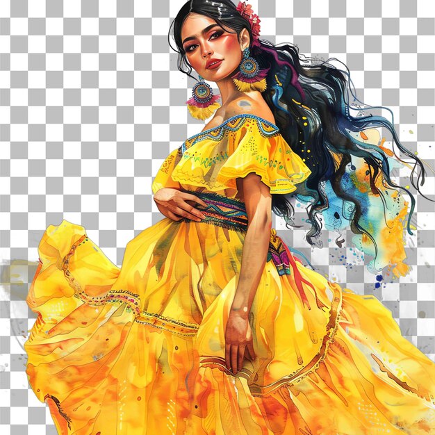 beautiful mexican woman with yellow dress