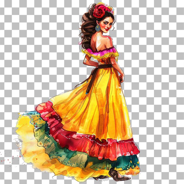 beautiful mexican woman with yellow dress