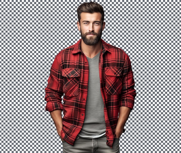 Beautiful model wear Flannel Shirt isolated on transparent background