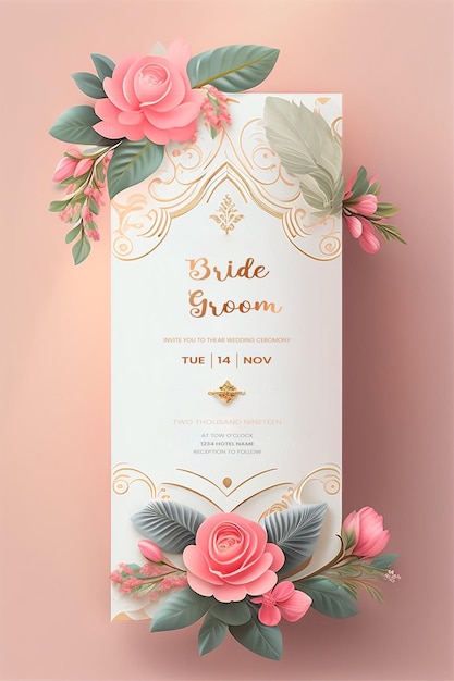 Beautiful modern floral minimalist wedding invitation template