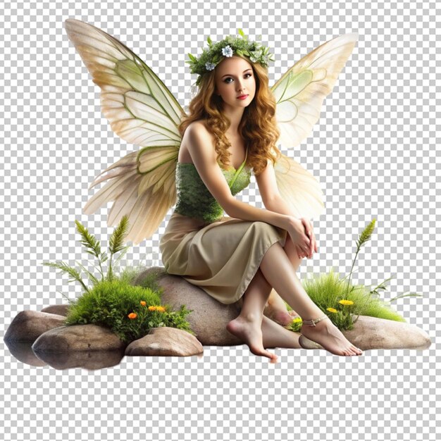 PSD beautiful nature fairy sitting on a river stone