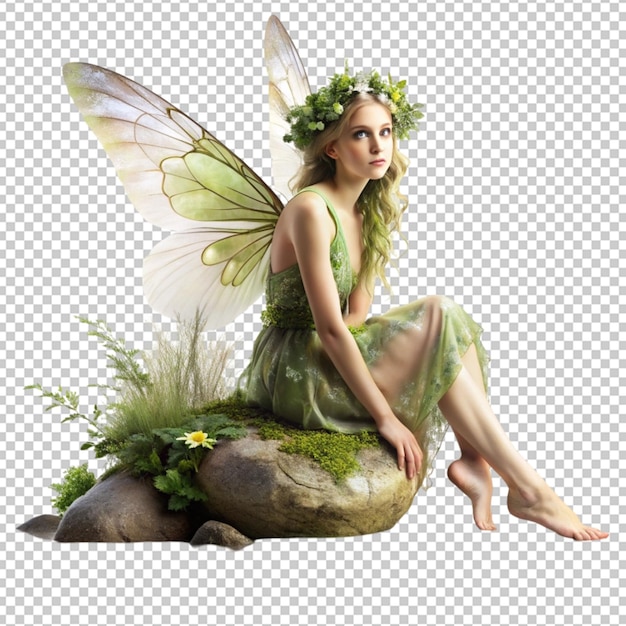 PSD beautiful nature fairy sitting on a river stone