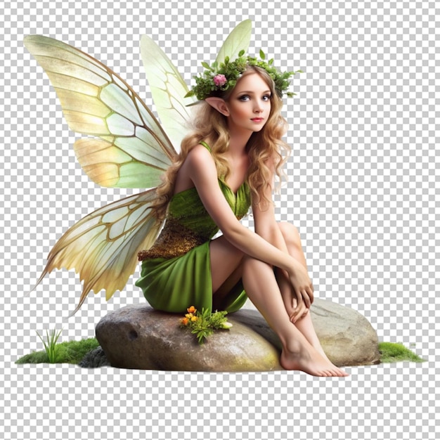 PSD beautiful nature fairy sitting on a river stone