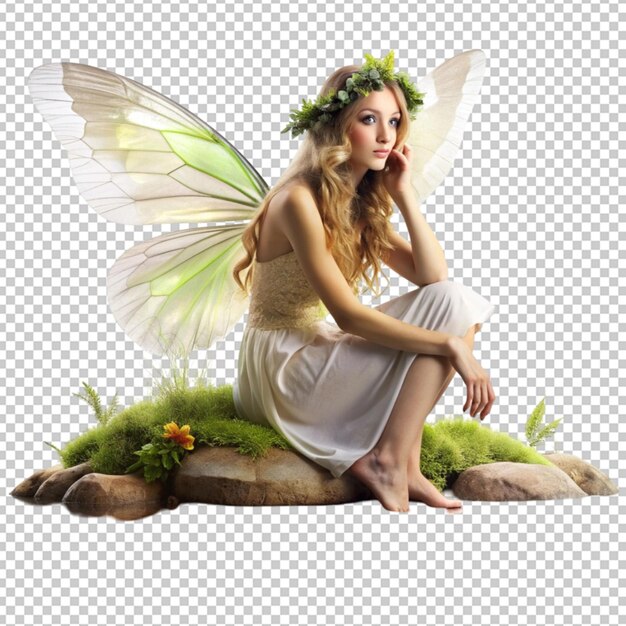 PSD beautiful nature fairy sitting on a river stone