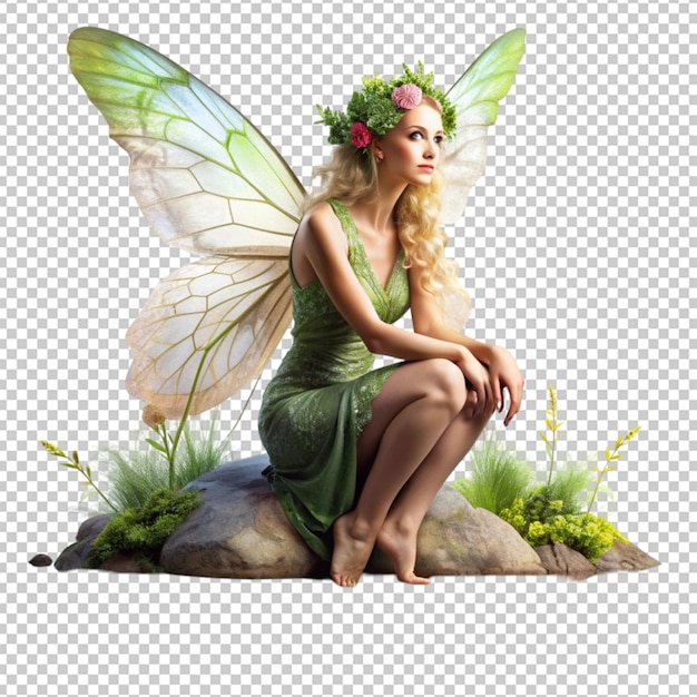 PSD beautiful nature fairy sitting on a river stone