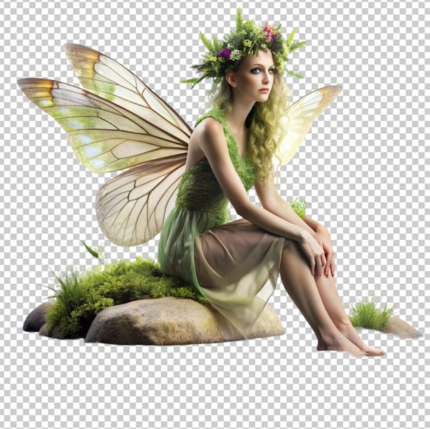 PSD beautiful nature fairy sitting on a river stone