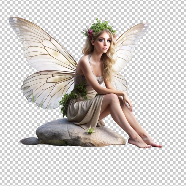 PSD beautiful nature fairy sitting on a river stone