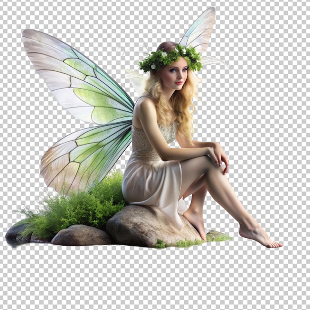 PSD beautiful nature fairy sitting on a river stone