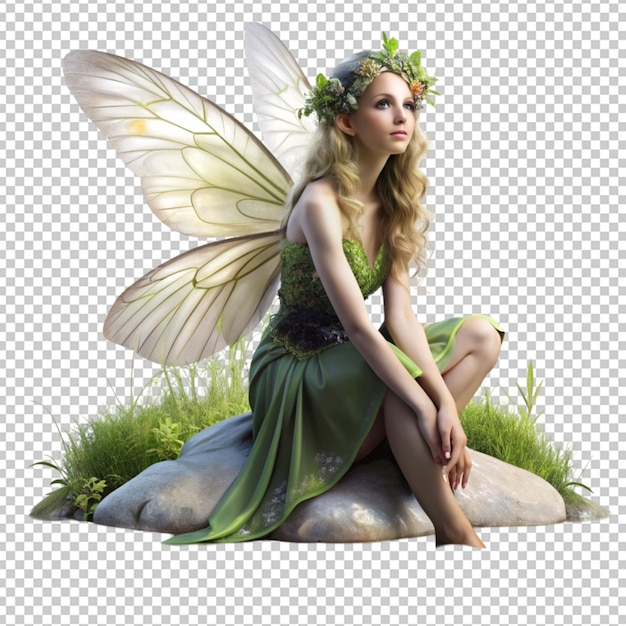 PSD beautiful nature fairy sitting on a river stone