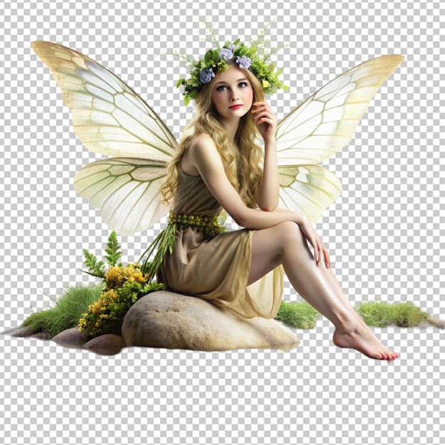 PSD beautiful nature fairy sitting on a river stone