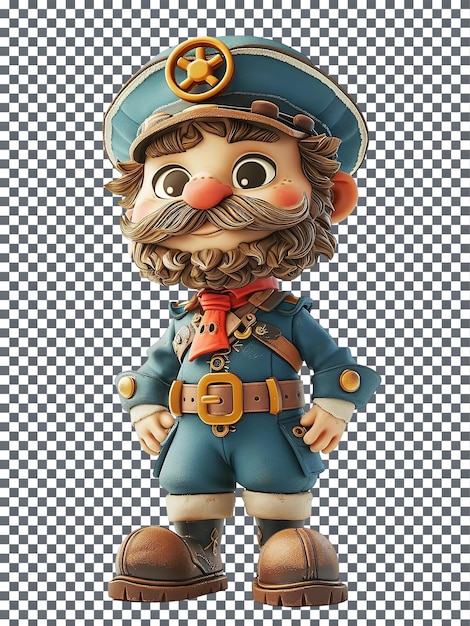 PSD beautiful nautical captain character isolated on transparent background