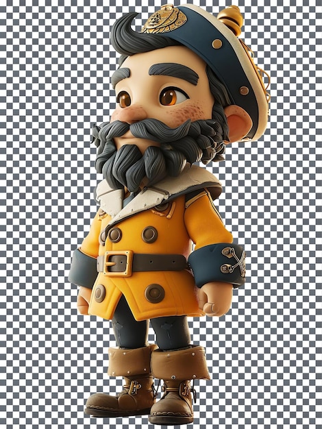 PSD beautiful nautical captain character isolated on transparent background