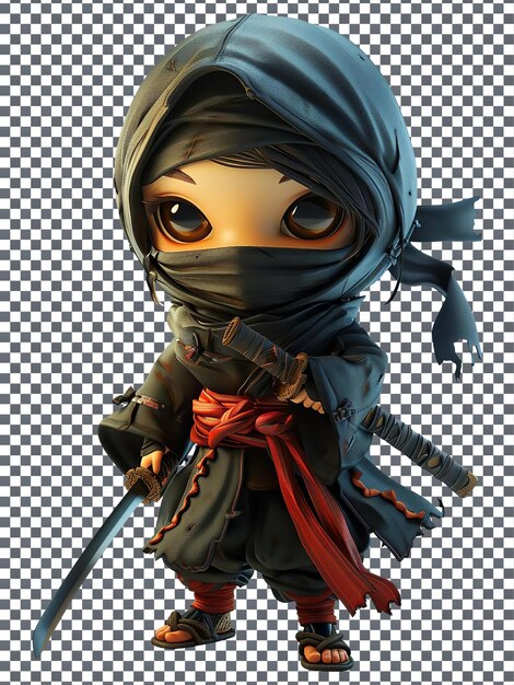 PSD beautiful ninja girl isolated on transparent background