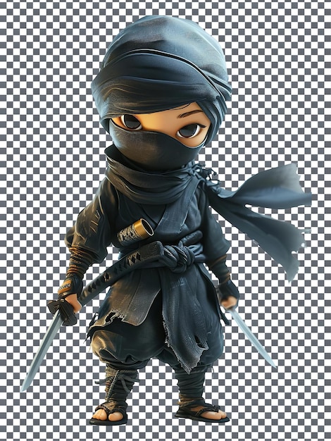 PSD beautiful ninja girl isolated on transparent background