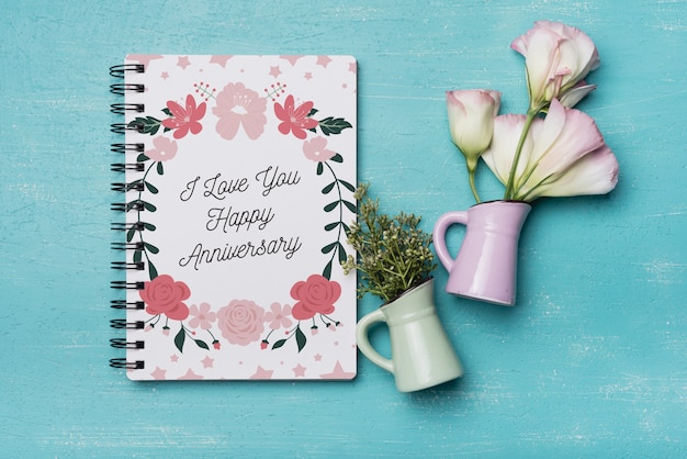 Beautiful notebook cover mockup with floral decoration