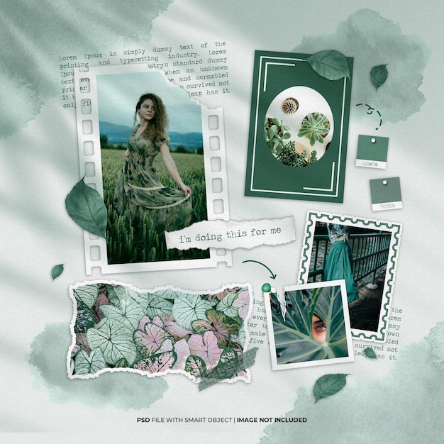 Beautiful olive moodboard collage photo set mockup