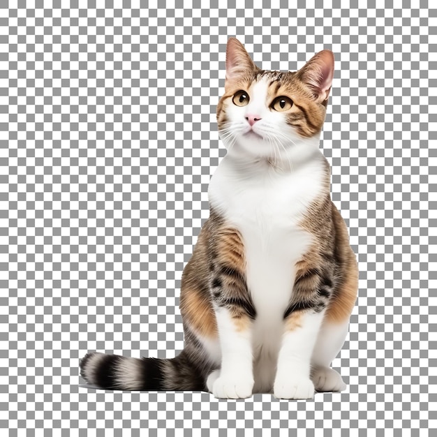 Beautiful oriental bicolor cat isolated on transparent background