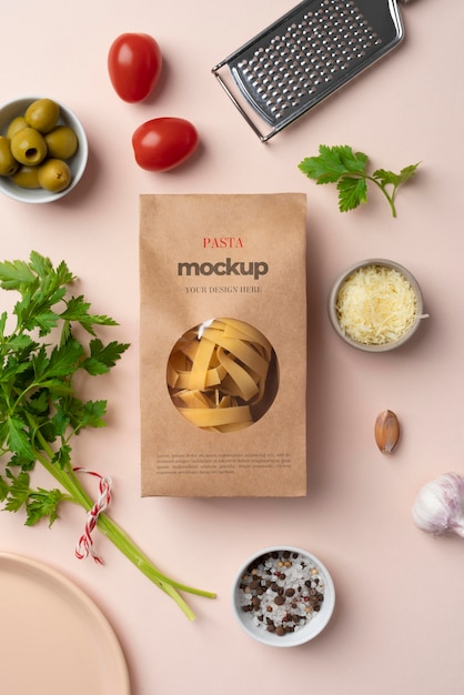 PSD beautiful pasta packaging mockup