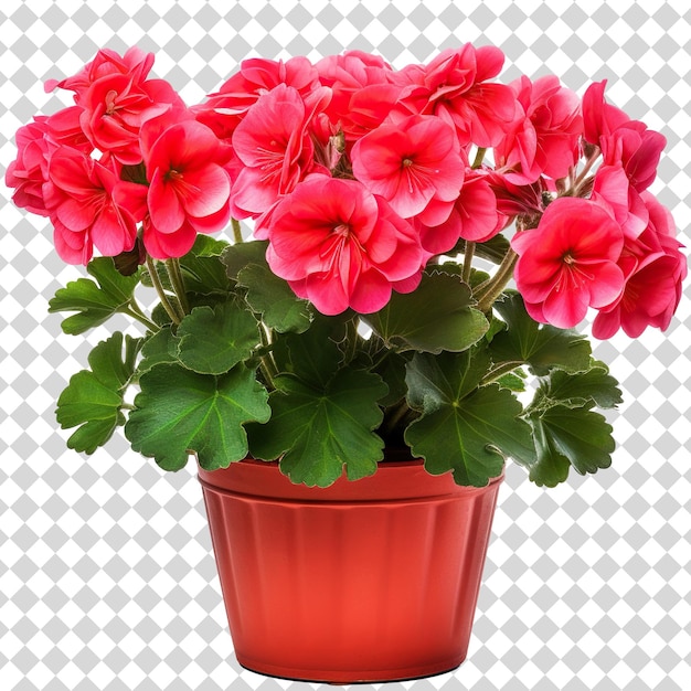 Beautiful pelargonium in a vase Isolated on transparent background PSD file format