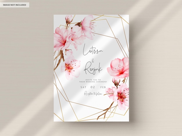 PSD beautiful pink cherry blossom floral watercolor invitation card