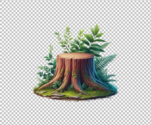 Beautiful plant Tree stump transparent background Ai generative