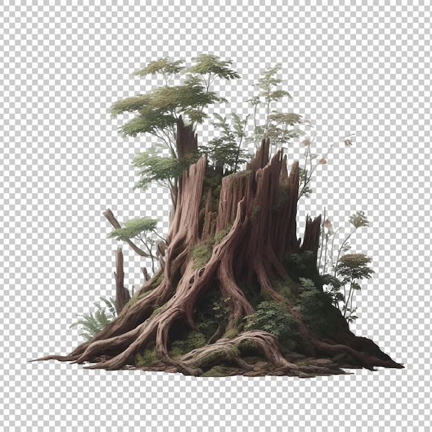 Beautiful plant Tree stump transparent background Ai generative