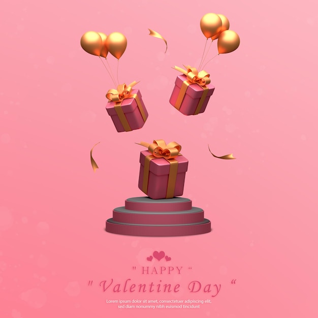 beautiful podium and gift box valentine with golden balloon