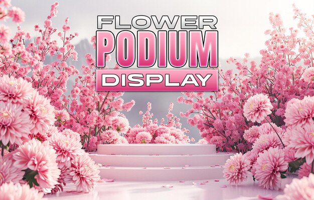 PSD beautiful product podium with flower background