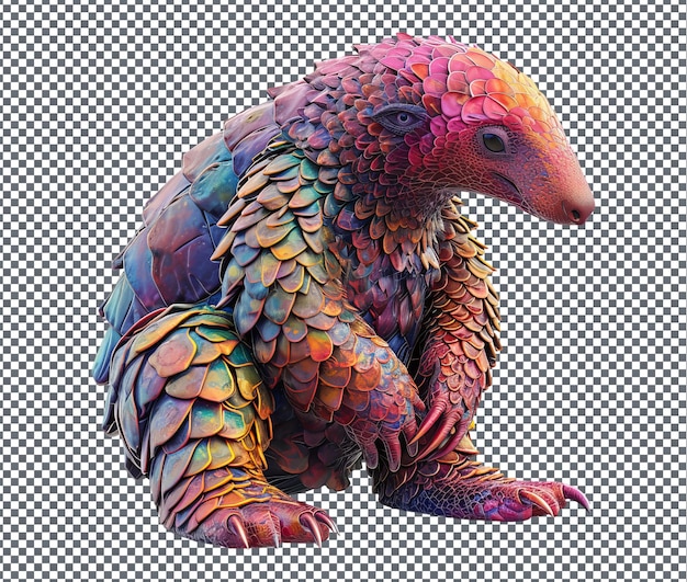 PSD beautiful psychedelic pangolin isolated on transparent background