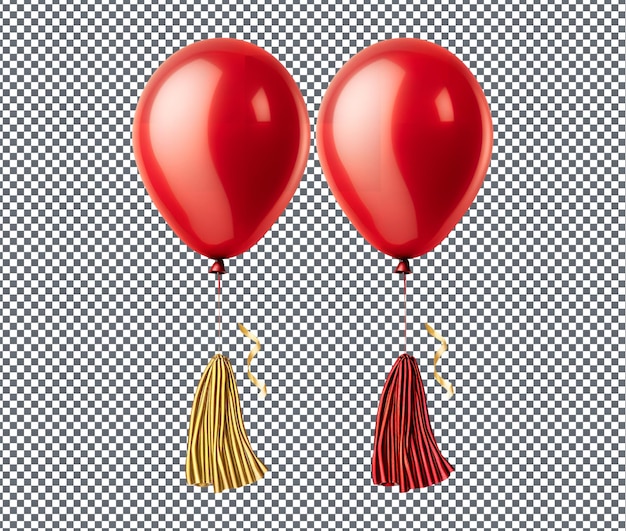 Beautiful Red and Gold Balloon Tassels isolated on transparent background