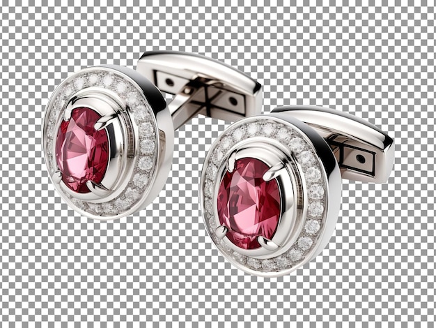 PSD beautiful red ruby cufflinks isolated on transparent background