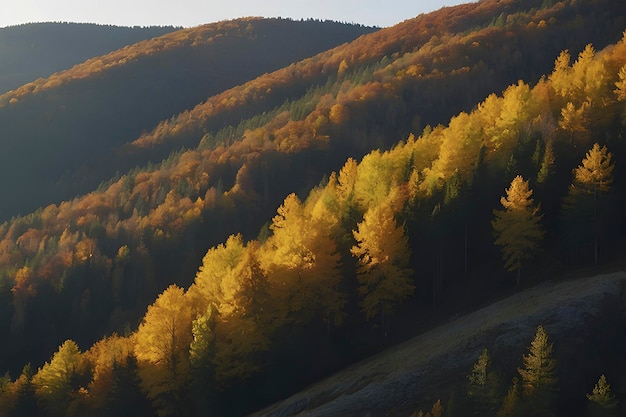 Beautiful scenery of mountains and forest in autumn