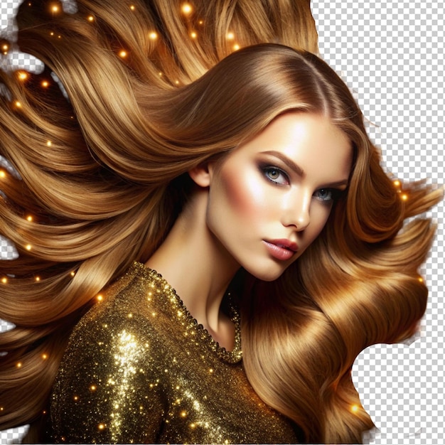 PSD beautiful shini glittering hair of lady isolated on transparent background