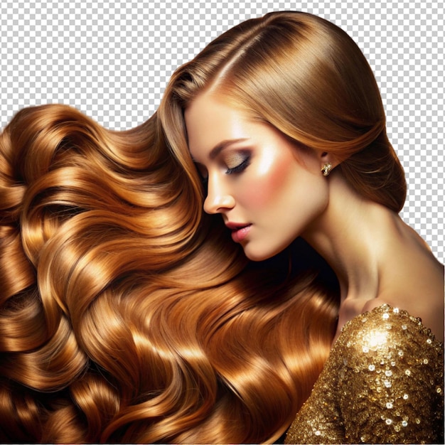 PSD beautiful shini glittering hair of lady isolated on transparent background